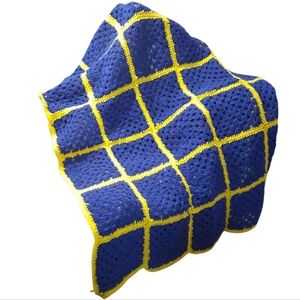 Handmade Blue and Yellow Crochet Blanket 54x98 Granny Square